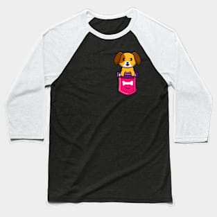 Cute and lovely dog ​​in a pink cartoon pocket Baseball T-Shirt